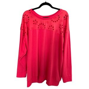 Torrid Eyelet Sweatshirt 3/3X Red Lounge Preppy Everyday Boho Oversized Stretch